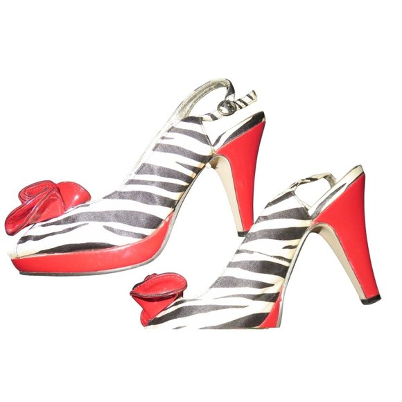 Steve Madden Madden Girl Krownnn Red Heels & Zebra Striped peep toe Slingbacks - Picture 6 of 13